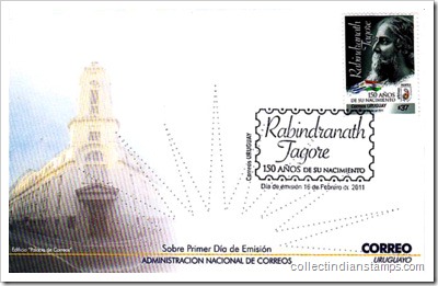 First Day Cover For Uruguay Stamp On Rabindranath Tagore